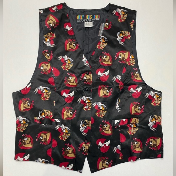 UNISEX LOONEY TUNES MANIA 100% SILK BUTTON UP VEST! - Picture 3 of 16